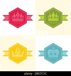 Light crown icons in color hexagon. Design label with crown. Vector illustration Stock Vector
