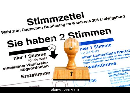 stamp lettering ?, interrogation mark on a ballot paper, Germany Stock Photo