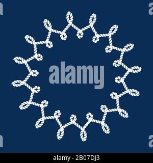 Intertwined nautical ropes frame on navy blue background. Vector illustration emblem Stock Vector