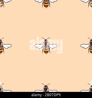 Bees vector seamless background in beige. Abstract art design illustration Stock Vector