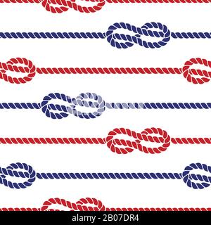 Nautical colored ropes with knots seamless pattern cable. Vector illustration Stock Vector