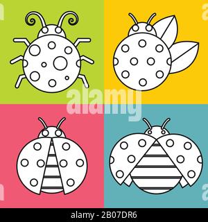 White ladybugs with white stroke on color background. Vector illustration Stock Vector