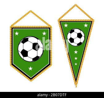 A pair of soccer pennants isolated white. Set of element for football club. Vector illustration Stock Vector