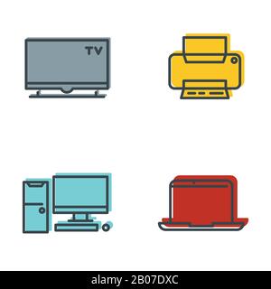 Household appliances icons flat. TV and laptop computer. Vector illustration Stock Vector
