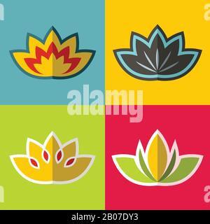 Color flowers in flat style on color background. Summer flower logo. Vector illustration Stock Vector