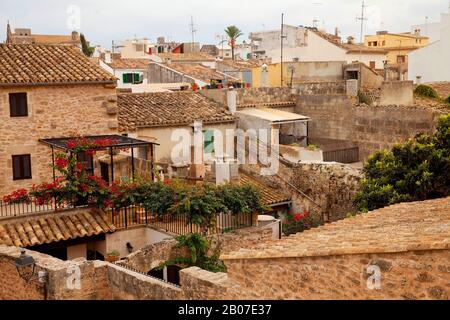 view from the city wall to the old town, Spain, Balearic Islands, Majorca, Alcudia Stock Photo