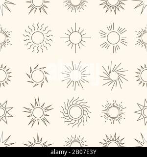 Linear style suns in the sky seamless pattern background. Vector illustration Stock Vector