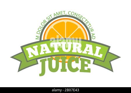 Natural orange juice logo, label. Organic fruit food, vector illustration Stock Vector