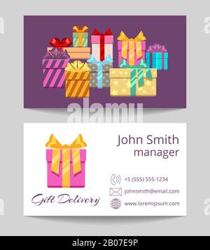 Gift delivery service business card both sides template. Vector illustration Stock Vector