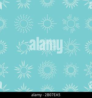 Suns in the sky seamless pattern. Linear background star. Vector illustration Stock Vector