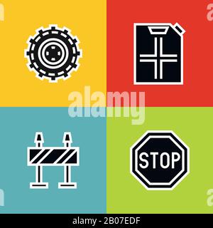 Road tourist icons in line style with white stroke on color background. Vector illustration Stock Vector