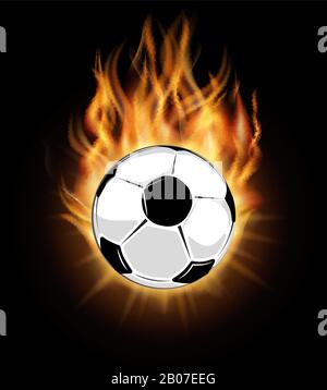 Burning soccer ball isolated over black background. Ball in fire and football goal, vector illustration Stock Vector