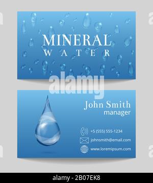 Mineral water delivery business card both sides template. Drop on banner. Vector illustration Stock Vector