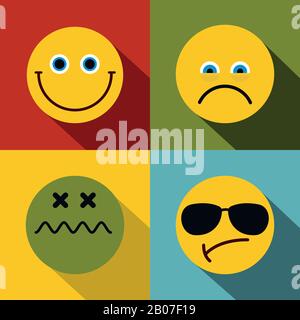 Emoji, emoticons icons in flat style isolated on color background. Vector illustration Stock Vector