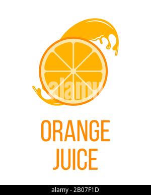 Orange juice logo, label isolated on white background. Fresh fruit organic, vector illustration Stock Vector