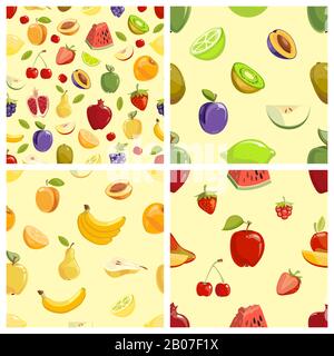 Set of vector fruits seamless patterns. Collection of sweet fruit illustration Stock Vector