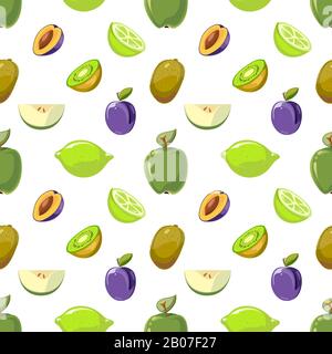 Green and blue fruits seamless pattern isolated white background. Vector illustration Stock Vector
