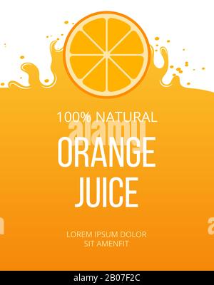 Natural orange juice label template. Organic fresh fruit, vector illustration Stock Vector