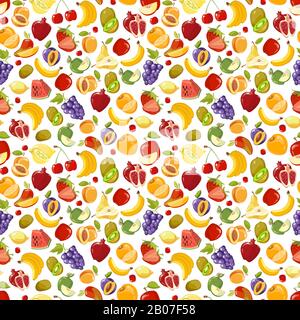 Miscellaneous vector fruits seamless pattern. Banana kiwi and orange illustration Stock Vector