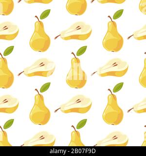 Vector pears and slices seamless pattern. Natural organic fruits illustration Stock Vector