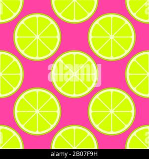 Vector bright lime slices seamless background. Green organic flat illustration Stock Vector