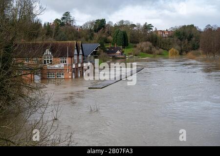 River Severn in Shrewsbury in flood after storm Dennis in Feb 2020 Stock Photo