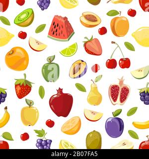 Miscellaneous vector fruits seamless pattern. Background with colored tropical fruit illustration Stock Vector