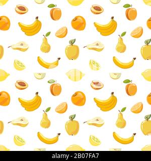 Yellow fruits seamless pattern over white background. Apricot pear and lemon, Vector illustration Stock Vector