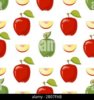 Red and green vector apples isolated in white background. Seamless pattern with fruits illustration Stock Vector