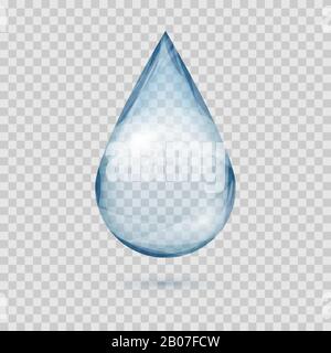 Falling transparent water drop vector isolated on a plaid background illustration Stock Vector