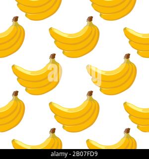 Yellow vector banana seamless background. Tropical fruit pattern illustration flat Stock Vector