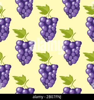 Bunch of vector grapes seamless background. Ripe and sweet fruit illustration Stock Vector