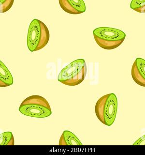 Green vector kiwi seamless pattern background. Cut the fruit illustration Stock Vector