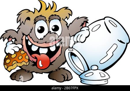 Vector Cartoon illustration of a Happy Troll eating Cookie Stock Vector