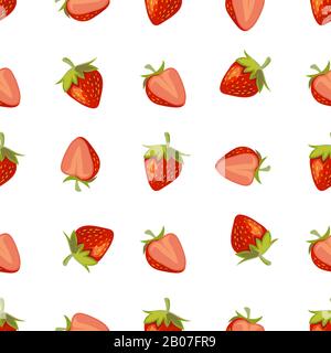 Red vector strawberries isolated on white background. Seamless pattern illustration Stock Vector