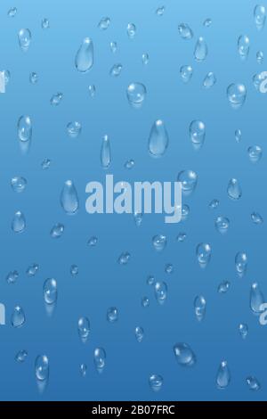 Blue transparent water drops vector background. Clean splash raindrop illustration Stock Vector