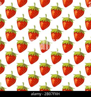 Red vector strawberries seamless pattern. Background with ripe fruit illustration Stock Vector