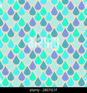 Teal and purple water drops seamless pattern. Abstract rain wallpaper, vector illustration Stock Vector