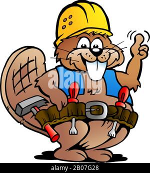 Vector Cartoon illustration of a Working Handyman Beaver Stock Vector