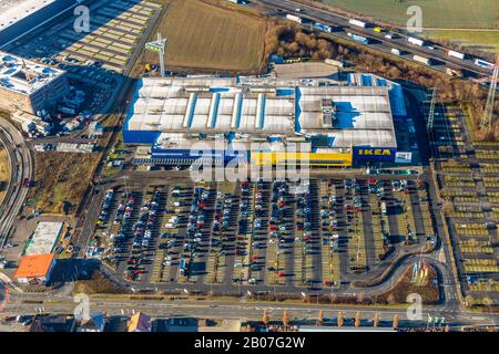 Aerial photo, IKEA KAmen in the intercommunal industrial area of Unna/Kamen, Unna, Südkamen, Kamen, Ruhr area, North Rhine-Westphalia, Germany, DE, Eu