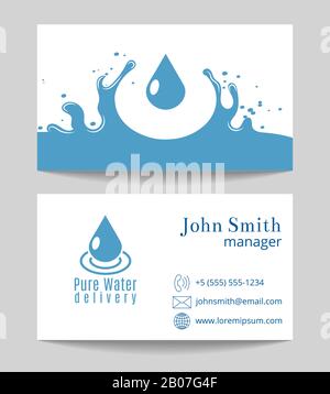 Pure water delivery business card both sides template. Vector illustration Stock Vector