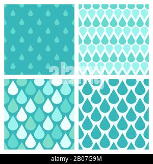 Set of turquoise vector water drops seamless patterns. Abstract rain illustration Stock Vector