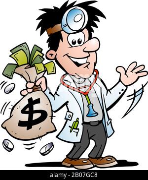 Vector Cartoon illustration of a Doctor making Money Stock Vector
