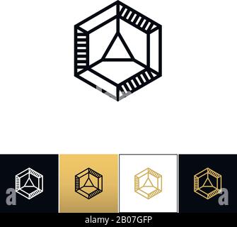 Cube 3d brick logo vector icon. Cube 3d brick logo program on black, white and gold background Stock Vector