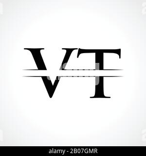 Creative Letter VT Logo Vector Template With Black Color. VT Logo Design Stock Vector