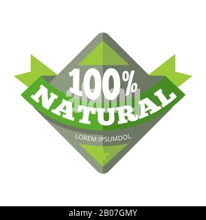 Green organic natural eco label. Sticker quality element, vector illustration Stock Vector