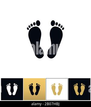 Footprints or human foot prints vector icon. Footprints or human foot prints pictograph on black, white and gold background Stock Vector