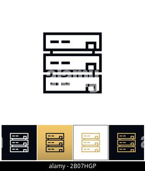 Server or computer data storage vector icon. Server or computer data storage pictograph on black, white and gold background Stock Vector