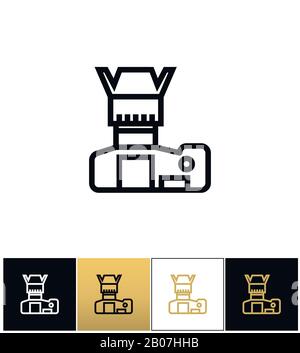 Photo camera or foto vector icon. Photo camera or foto pictograph on black, white and gold background Stock Vector