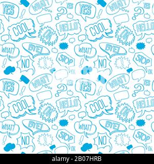 Vector doodle seamless pattern with speech bubbles. Background with words of exclamation in linear style illustration Stock Vector